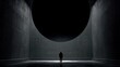 © Hungarian - Abstract architectural interior scene with a large dark circle.