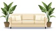 © tanganbelang - Beige Sofa with Tropical Plants, and Home Decor.