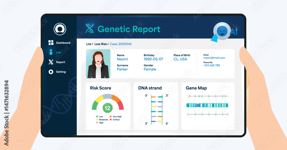 DNA Genetic Report UI – Health Data Visualization Illustration Vector