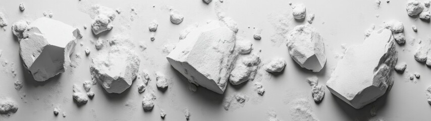 Leinwandbilder - Abstract monochrome image of fragmented white rocks scattered on a light gray surface, showcasing a textured, rough, and broken aesthetic. : Generative AI