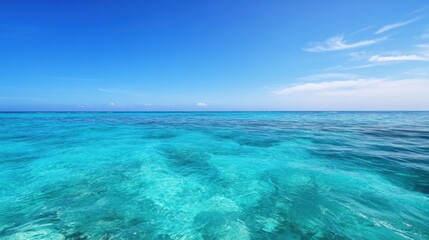 Poster - A breathtaking view of turquoise ocean water under a vibrant blue sky, showcasing the tranquil beauty of a tropical paradise. : Generative AI
