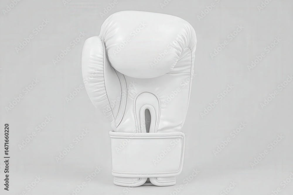 A white boxing glove is prominently displayed against a simple gray background.