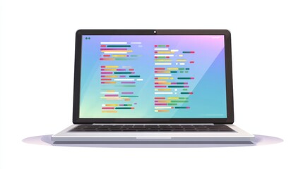 Wall Mural - a modern laptop displaying colorful code on the screen, set against a clean background, ideal for te