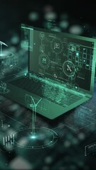 Wall Mural - laptop's digital realm with 3d animated charts.
