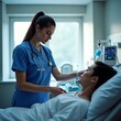 © Essyx - Female Nurse Caring for Patient in a Hospital Room with Medical Equipment