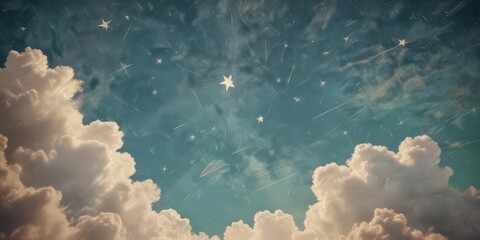 Canvas Print - retro sky, geometric cloud & star pattern on distressed paper, element, paper texture, art