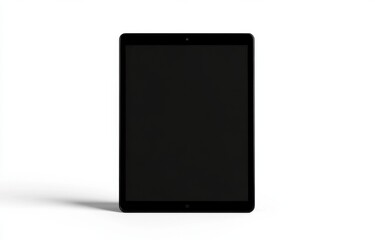 Poster - A sleek, black tablet computer sits on a white surface, its screen displaying a uniform dark tone, ready for app display or digital content. : Generative AI