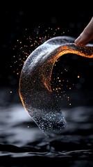 Wall Mural - glowing dots pattern forming abstract wave with hand