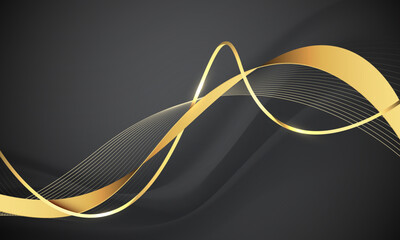 Wall Mural - abstract gold black ribbon curve overlap on grey luxury background vector