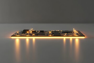 Wall Mural - illuminated circuit board showcasing intricate electronic components and glowing connections.
