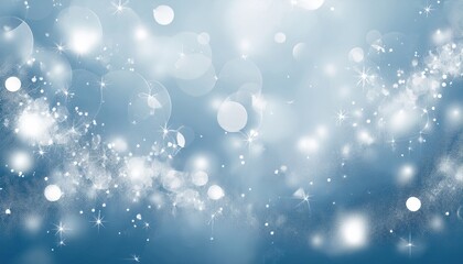 Poster - ethereal blue sparkle background with soft bokeh lights and starbursts ideal for winter web design, greeting card, or branding graphic

