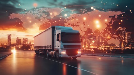 Wall Mural - logistics international delivery concept, world map with logistic network distribution on background