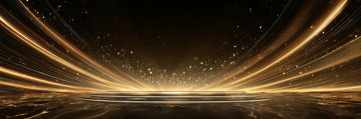 Wall Mural - abstract background with golden light streaks and sparkles against a dark backdrop.