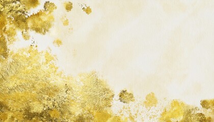 Poster - abstract gold foil texture with floral accents and soft watercolor splashes on ivory background for elegant branding or web design

