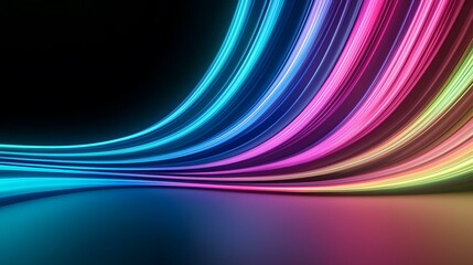 Wall Mural - the image contains a vibrant abstract design featuring a wave of multicolored, glowing lines that cu