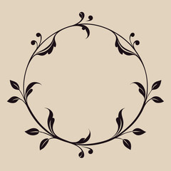 Wall Mural - Abstract floral design with a vintage frame, ornate leaf patterns, and a touch of butterfly art