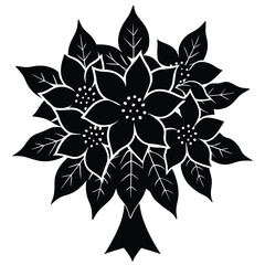 Wall Mural - Monochrome floral vector art showcases a beautiful black and white flower design, an elegant nature illustration with a spring blossom and decorative leaf element