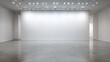 © PhotoArtHub - Empty white gallery room with polished floor and track lighting, showcasing blank wall space ideal for art display or advertisement