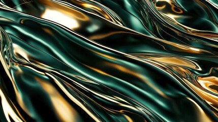 Wall Mural - abstract green gold liquid waves background
