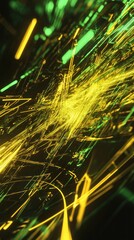 Wall Mural - abstract green yellow light trails motion background