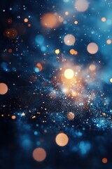 Poster - Abstract Background of Blue and Golden Bokeh Lights Festive Texture with Glitter Shimmer and Sparkle Elegant Design