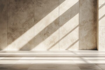 Poster - Abstract Beige Stone Wall With Sunlight and Shadows Creates a Simple Modern Interior Texture Background