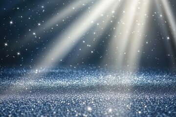 Poster - Abstract Blue Glitter Background with Light Rays and Sparkling Dust for Celebration Event