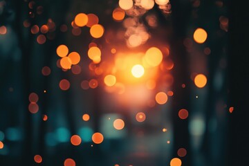 Poster - Abstract Bokeh Lights Background with Orange and Blue Hues in Dark Setting Festive Glowing and Defocused Illumination for Celebration
