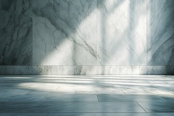 Aufkleber - Neutral Marble Wall Texture in Sunlight with Gray and White Hues Interior Stone Surface Architecture Design Element and Empty Space Backdrop
