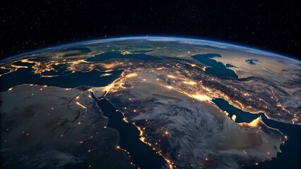 Wall Mural - a stunning nighttime view of earth from outer space, dramatically highlighting the illuminated citie