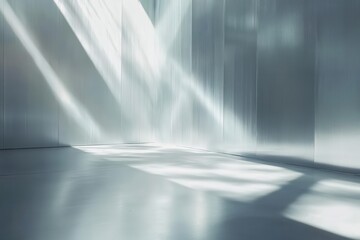 Aufkleber - Sunlit Abstract Interior with Reflective Textured Walls in Light Gray Tones Creates a Modern and Minimalist Space with Clean Lines and Smooth Surfaces