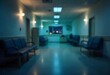 © Halim - Generative AI image of a blurred hospital hallway with blue waiting chairs