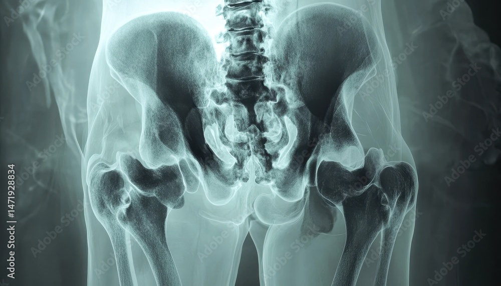 Medical X-Ray Scan of Pelvis and Upper Legs Featuring Skeletal Anatomy ...