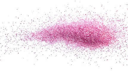 Sparkling pink glitter dust explosion on white background for festive design and holiday decoration