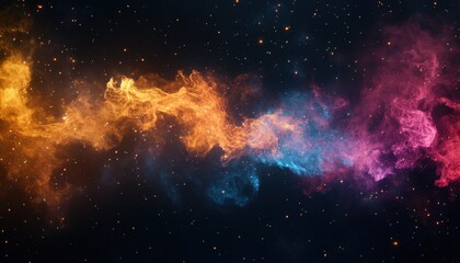Aufkleber - Vibrant Cosmic Nebula with Swirling Orange Blue and Pink Dust on Dark Space Backdrop Illuminated by Scattered Stars Wallpaper Represents Universe and Infinite Expansion Concept