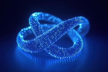 Fototapete - Abstract 3D Render of Intertwined Blue Light Shape on Dark Background for Modern Design and Technology Concepts with Glowing Futuristic Illumination and Artistic Flair