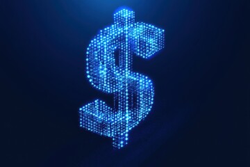 Fototapete - Abstract Blue Dollar Sign Composed of Digital Particles on a Dark Background Representing Finance Investments and Modern Technology