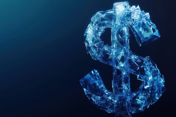 Fototapete - Abstract Blue Dollar Sign With Geometric Design On A Dark Background Financial Concept