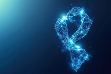 Fototapete - Abstract Blue Ribbon Awareness Symbol Made of Digital Network of Glowing Dots and Lines on Dark Blue Background