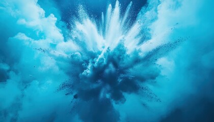Fototapete - Abstract Blue Powder Explosion Background with Fine Particles Texture and Dynamic Motion Creates A Mesmerizing and Artistic Composition for Decorative and Graphic Purposes