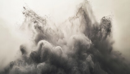 Leinwandbilder - Abstract Cloud of Dark Gray Dust Explosion Floating in Air Motion Blurred Against a Light Background