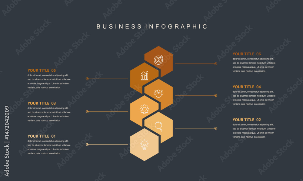 infographic elements template, business concept with 6 steps, workflow ...