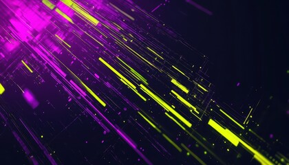 Poster - Abstract Digital Art with Glowing Purple and Green Lines on Dark Background