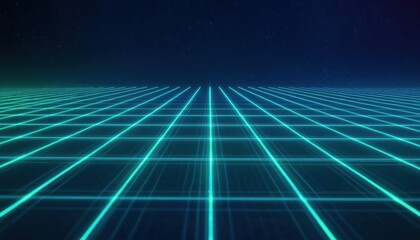 Poster - Abstract Digital Grid with Glowing Teal Lines and Dark Blue Background