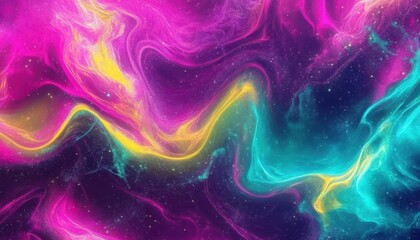 Poster - Abstract Fluid Art Background with Neon Pink Purple Teal and Yellow Swirls
