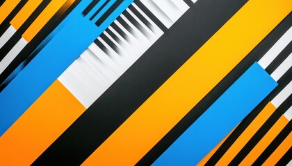 Poster - Abstract Geometric Art with Vibrant Orange Blue and Black Stripes