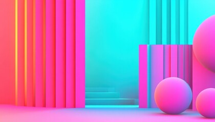 Poster - Abstract Geometric Background with Pink and Cyan Neon Shapes