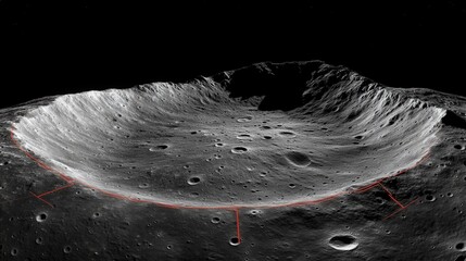 Wall Mural - Lunar crater's detailed surface texture and rim.