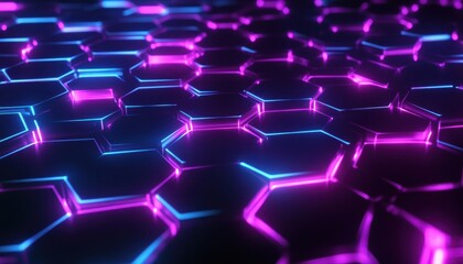 Aufkleber - Glowing Purple And Blue Neon Hexagon Pattern Abstract Background