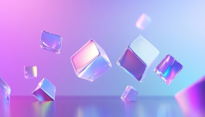 Poster - Holographic Cubes Floating in Pink And Blue Gradient Background